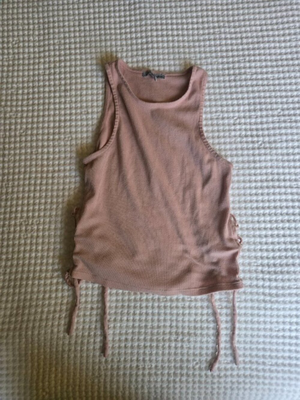 Lotte Russe Women's Dusty Rose Ribbed Lace-Up Tank Top XS